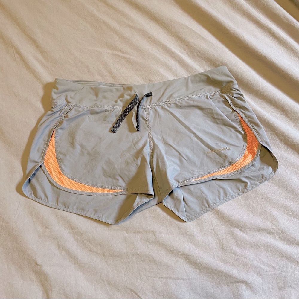 Gray Patagonia strider running shorts